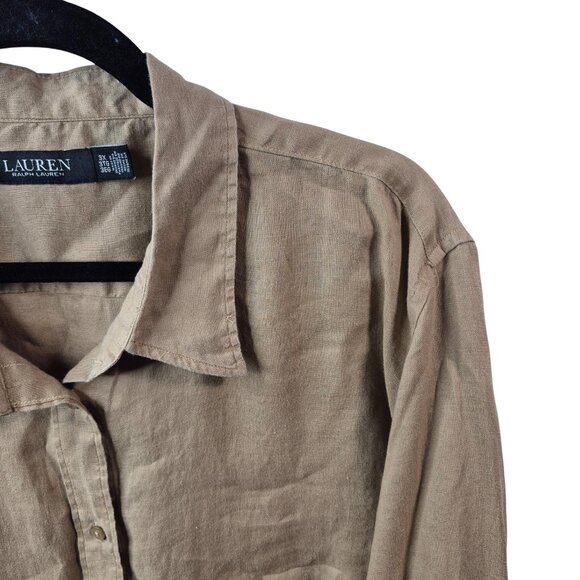 Lauren Ralph Lauren Top Womens 3X Beige 100% Linen Button Up Shirt Long Sleeve - Picture 8 of 8